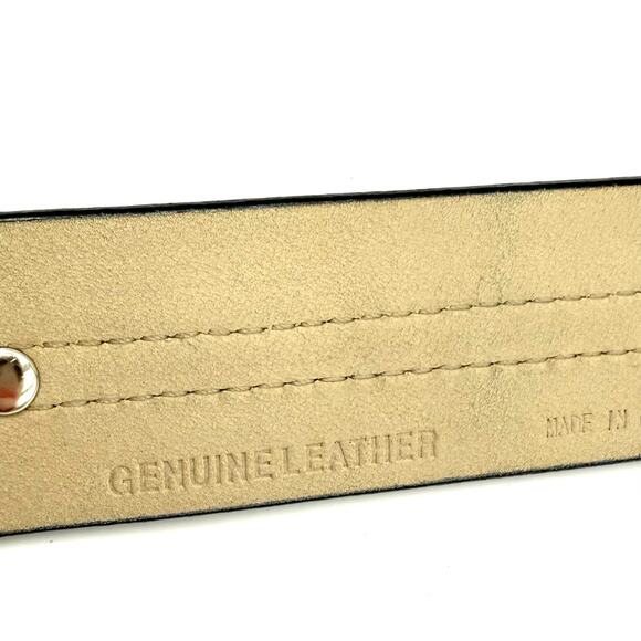 Vintage Ann Taylor Black Leather Belt M Velvet Trim Studs Distressed Buckle Y2K - Picture 7 of 8